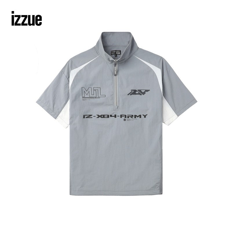 izzue men's half-zip short-sleeved shirt 2024 summer energetic sports style pullover 8327U4