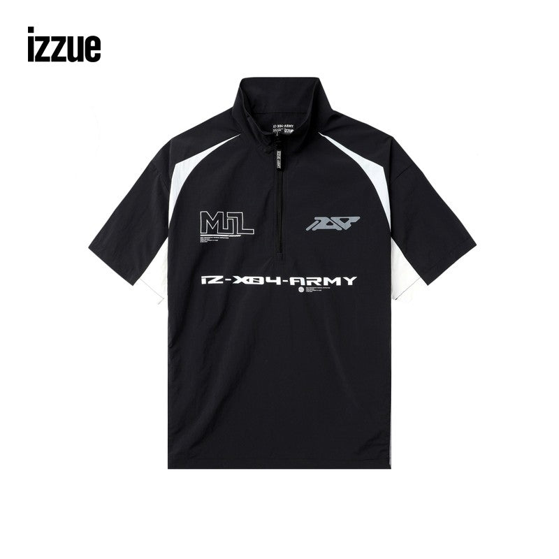 izzue men's half-zip short-sleeved shirt 2024 summer energetic sports style pullover 8327U4