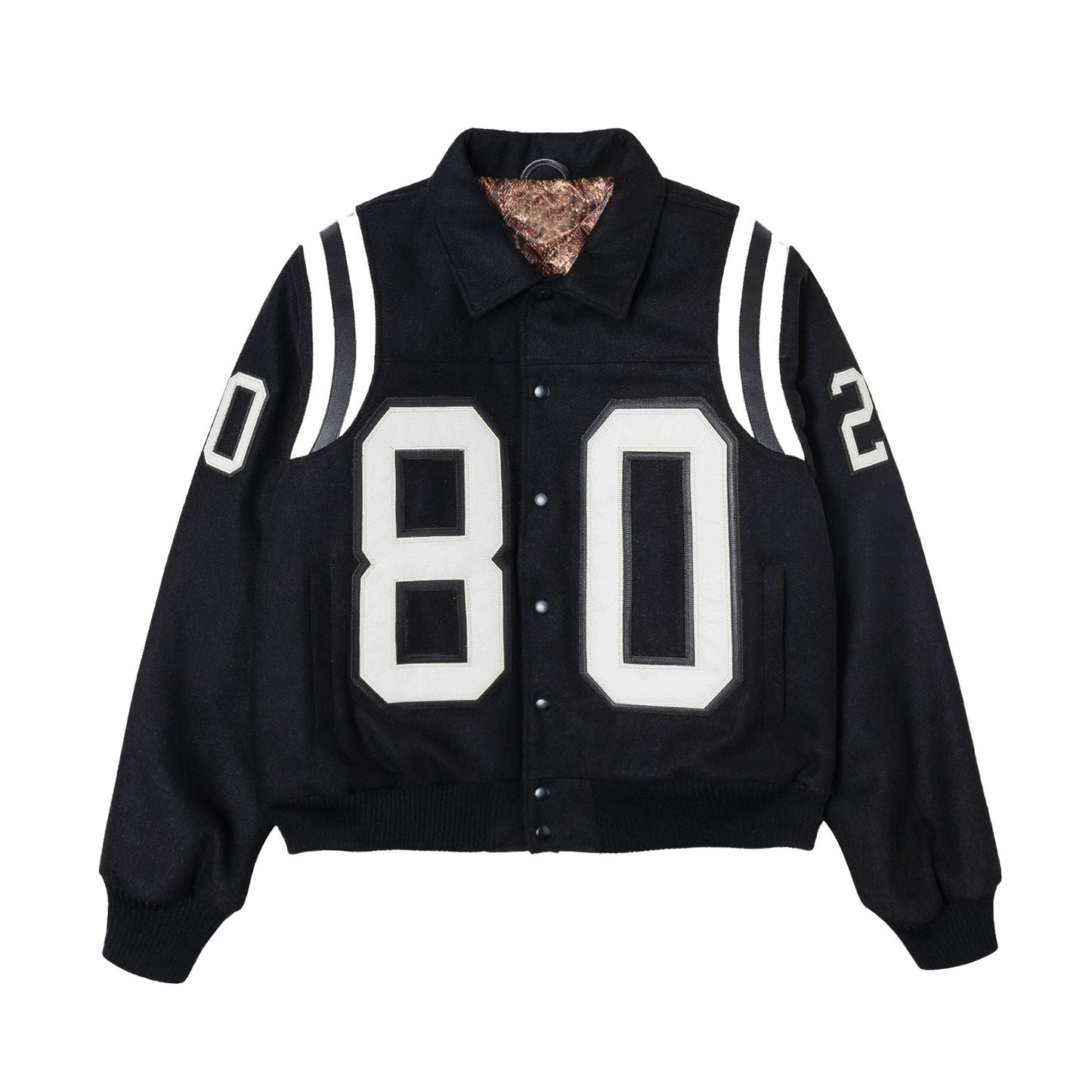 TrendMaybe &quot;wool varsity&quot; number 80 genuine leather embroidered wool baseball jacket couple coat