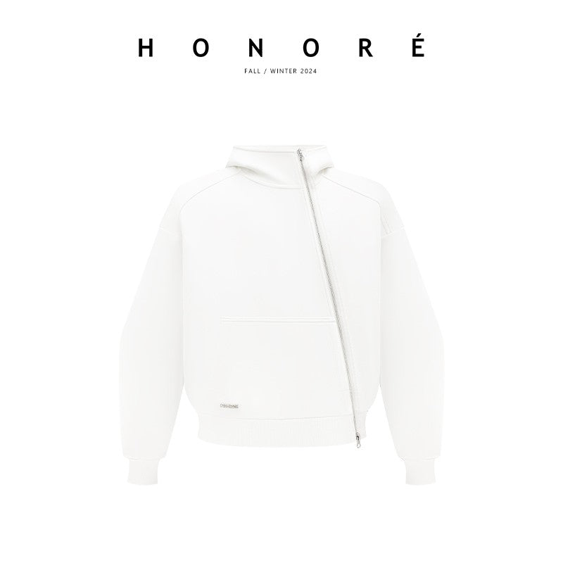 HONORE Guyue Hiking day metal oblique zipper structure fashion lazy sports sweater cardigan suit