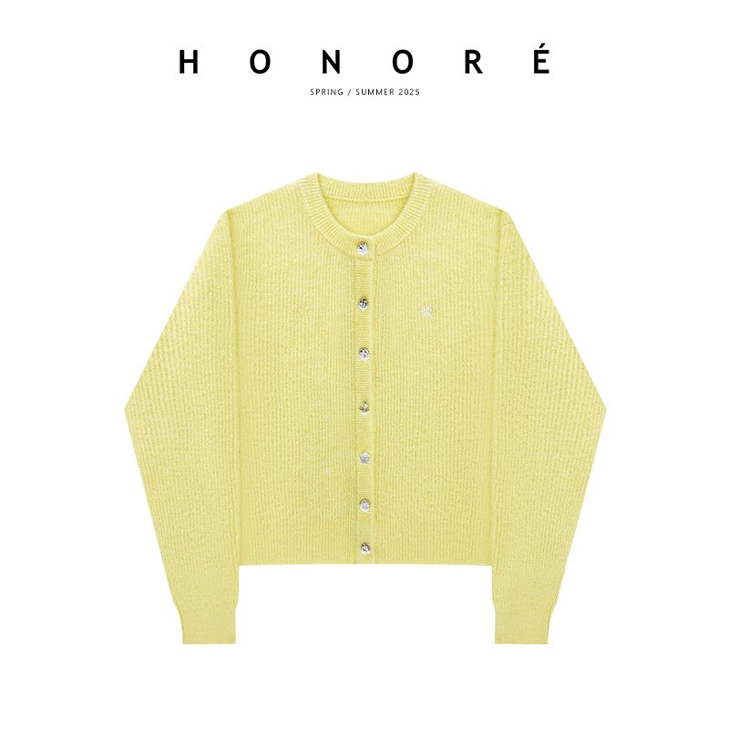 HONORE Gu Yue Mohair Tone Shaped Metal Button Cardigan + I-Shaped Vest Set