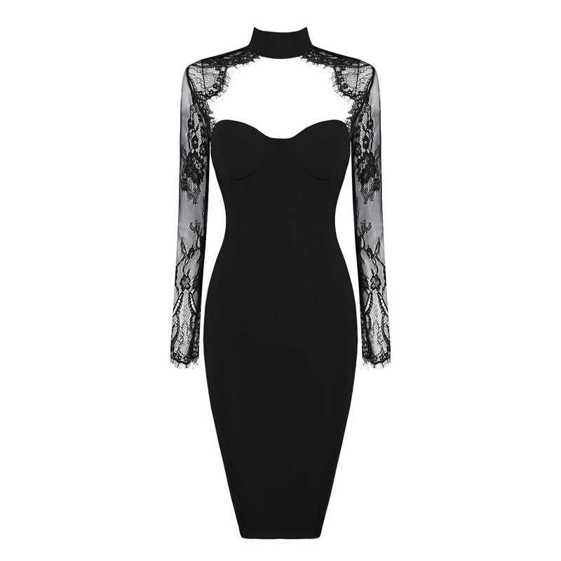 2024 Spring and Summer New European and American Fashion Sexy Lace Hollow Halter Neck Nightclub Party Bandage Dress Dress Women