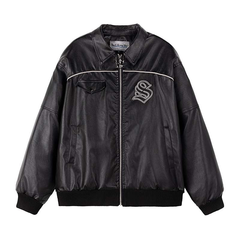 ASEN Same STK SmallTownKid NESA Logo Embroidered Imitation Leather Jacket Warm Coat Jacket