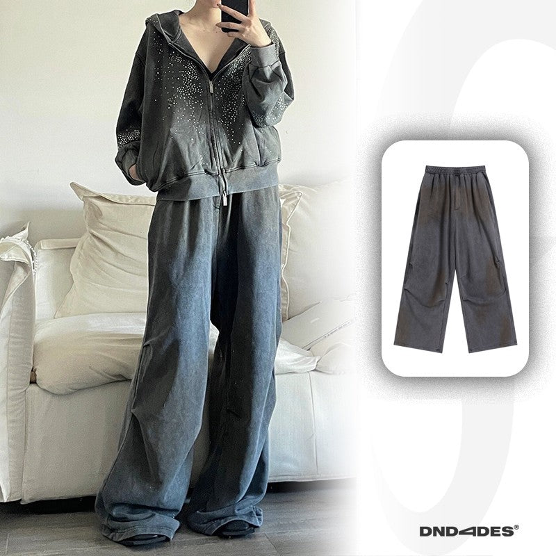 DND4DES American retro hip-hop yellow mud washed old mud dyed drawstring wide-leg casual pants loose sweatpants