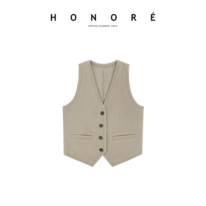 HONORE Guyue high-end luxury angle coarse twill wide suit V-neck vest casual short trousers three-piece suit