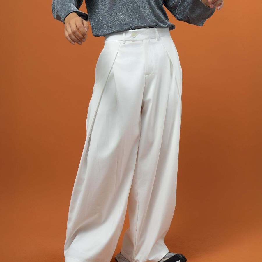 CLP black and white gray pleated wide-leg casual trousers trousers men's loose straight drape trendy retro trousers