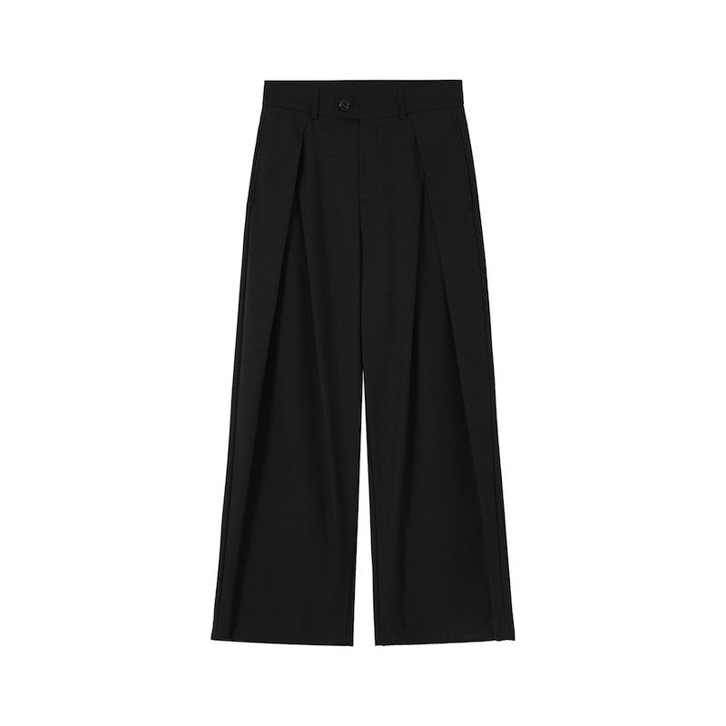 CLP black and white gray pleated wide-leg casual trousers trousers men's loose straight drape trendy retro trousers