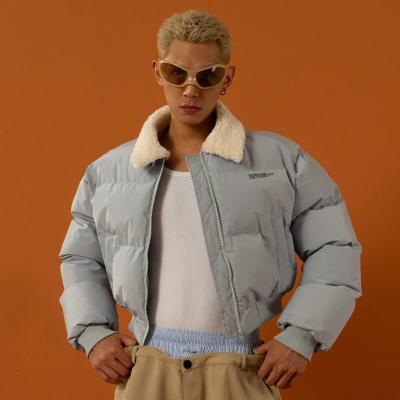 CLP blue apricot imitation lambswool lapel cotton coat jacket men and women loose ultra-short hot boy thickened bread coat