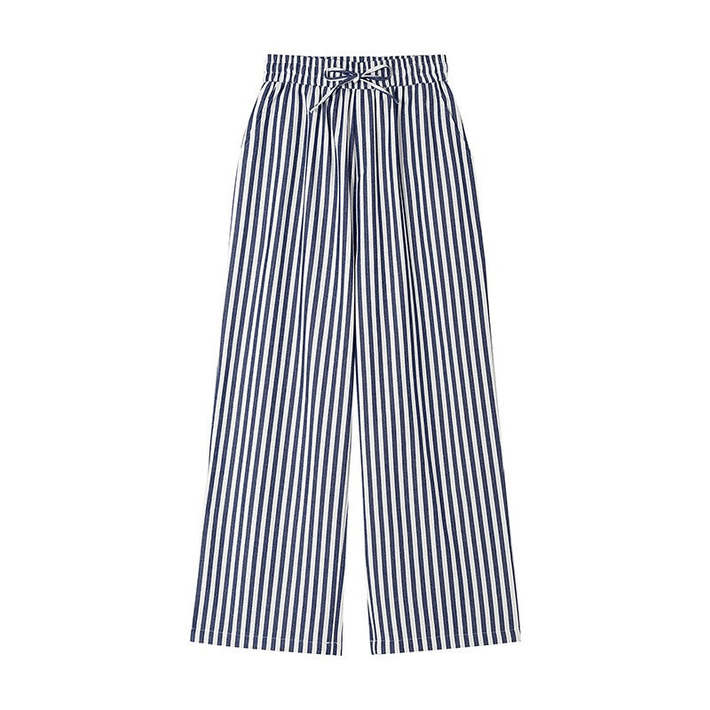 CLP blue and white striped elastic waist wide leg casual pants trousers men's waist drape straight loose trend retro ins