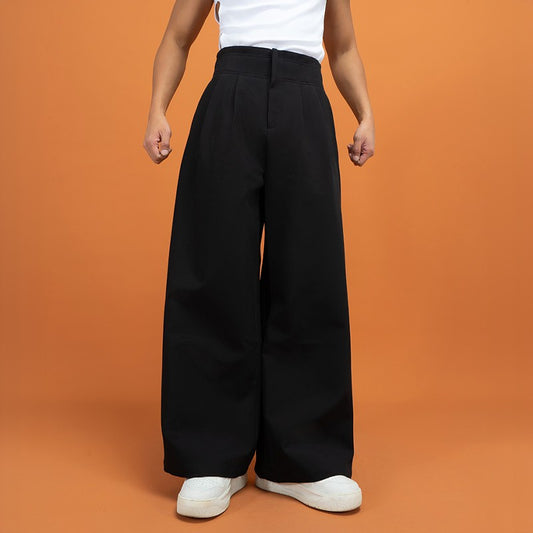 CLP black high waist wide leg casual trousers trousers men and women loose straight drape trousers retro light luxury miu