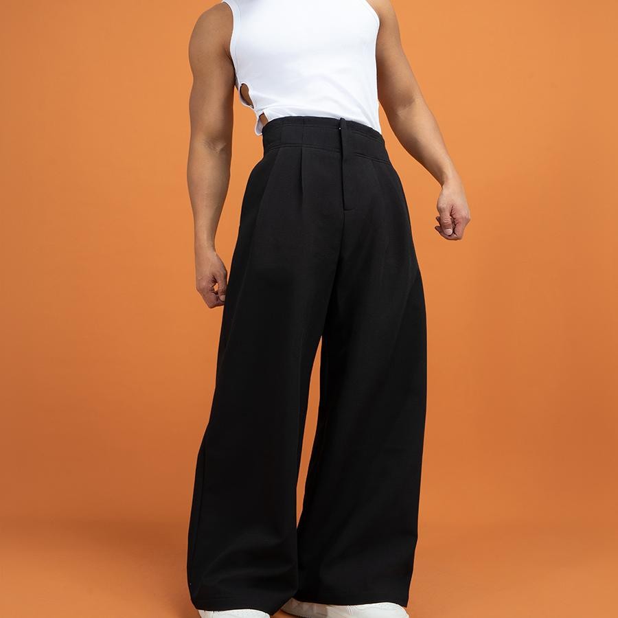 CLP black high waist wide leg casual trousers trousers men and women loose straight drape trousers retro light luxury miu