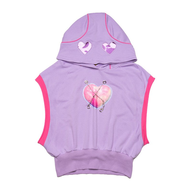 CLP purple metal chain heart print sleeveless hooded vest vest sweatshirt for men and women loose waistcoat casual