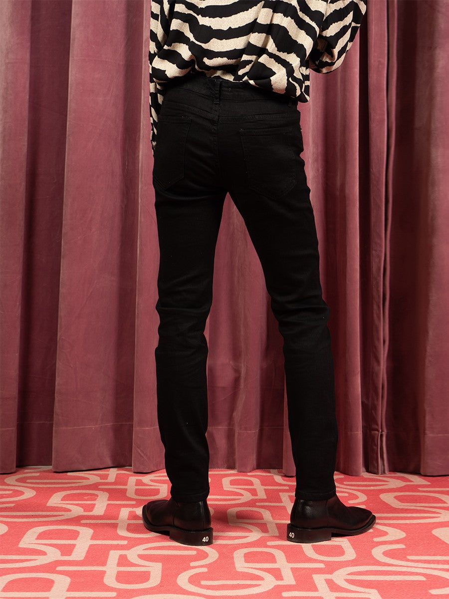 CLP black skinny jeans for men, elastic, slim-fit, retro, trendy, casual, high-end, tall, slim and versatile