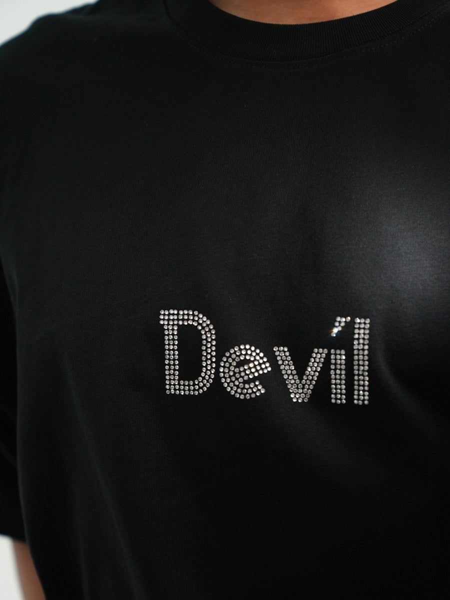 CLP original Devil diamond devil wings T-shirt men and women short sleeve black loose casual sequin three-dimensional