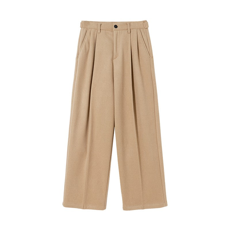 CLP Khaki woolen trousers pleated design casual trousers trousers men's loose wide-leg straight suede drape trousers trendy