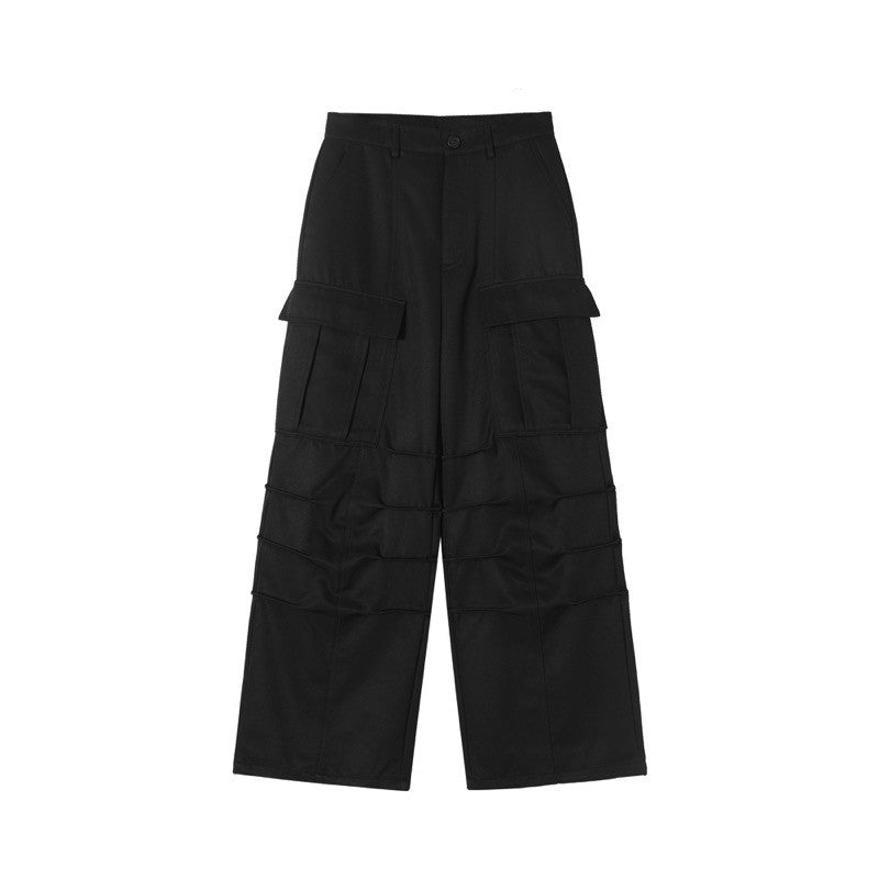 CLP black gray green multi-layer pleated multi-pocket overalls casual pants wide-leg loose straight trendy trousers ins