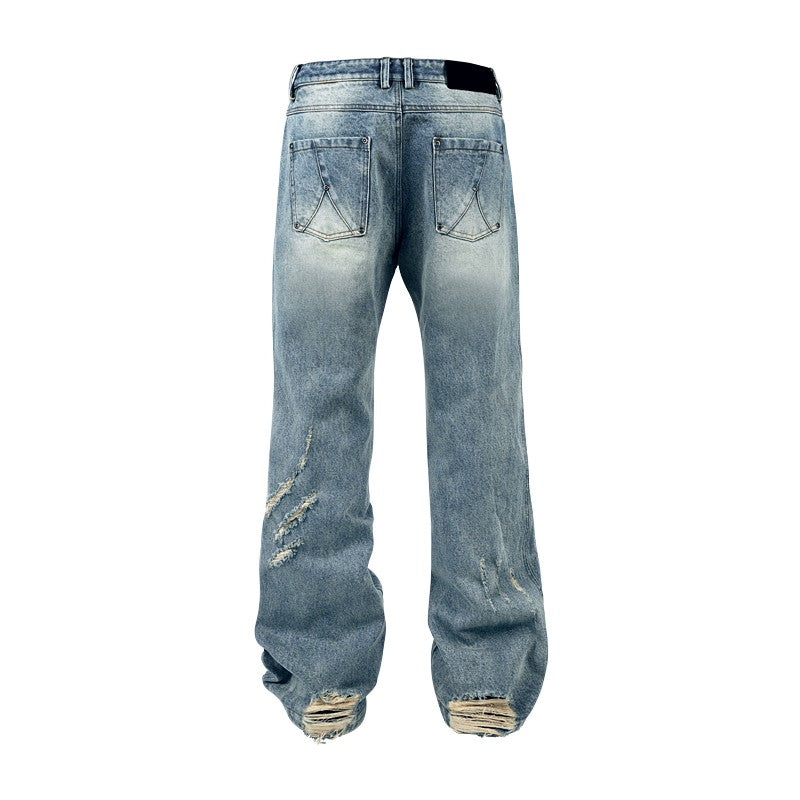 ANTIDOTE damaged scratch washed flared jeans men's American cleanfit loose straight long pants