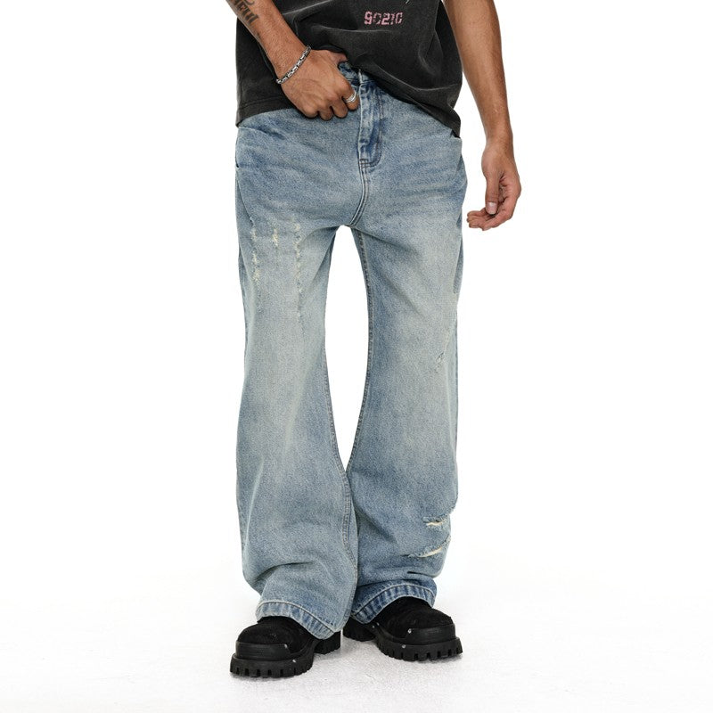 ANTIDOTE damaged scratch washed flared jeans men's American cleanfit loose straight long pants