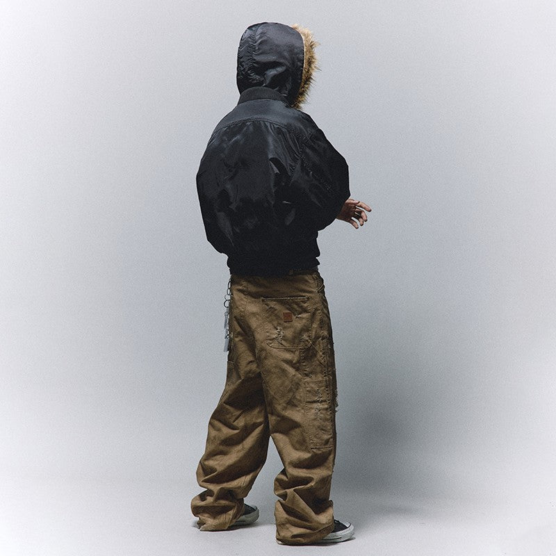 ANTIDOTE American Khaki Wasteland Logging Pants Men's Spray-Dirty Hole Overalls Riveted Stitching Wide-Leg Pants