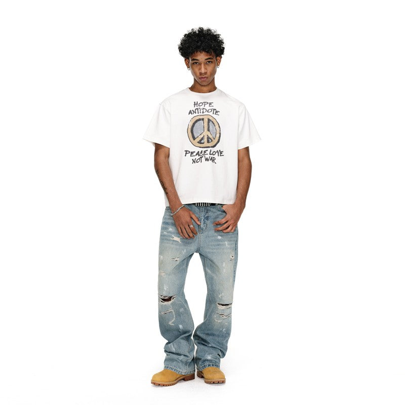 ANTIDOTE American retro flared jeans men's high waist knee holes Cleanfit loose casual trousers