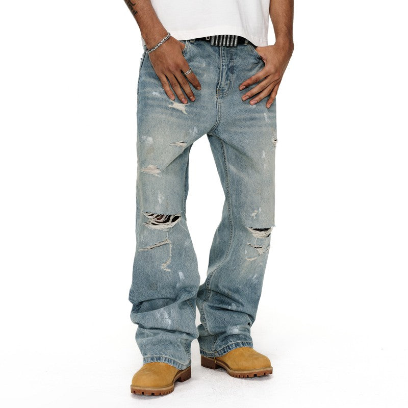 ANTIDOTE American retro flared jeans men's high waist knee holes Cleanfit loose casual trousers