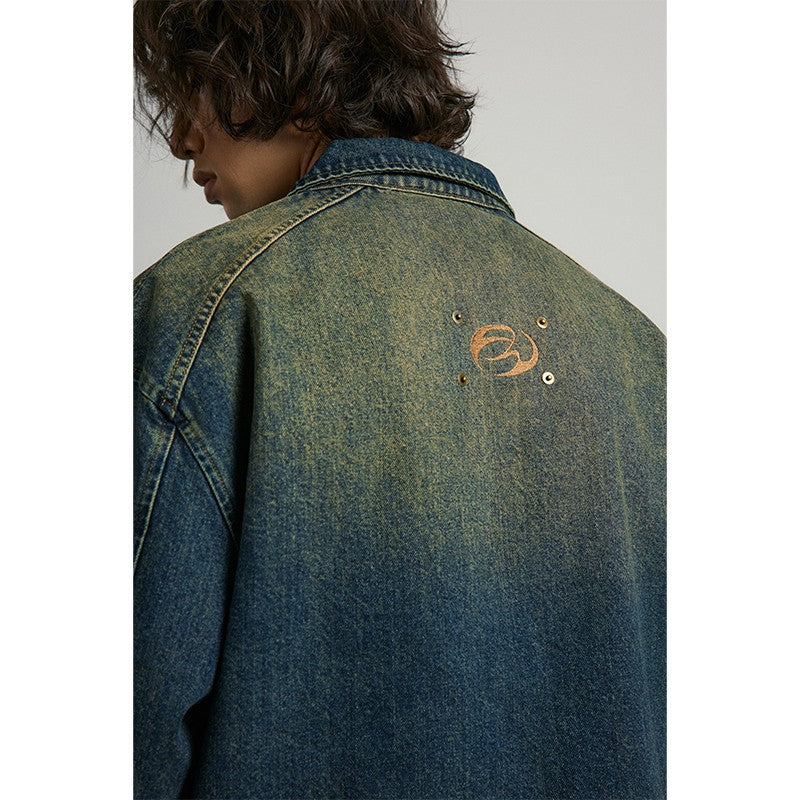 ANTIDOTE washed faded rivet denim jacket American street retro distressed spring and autumn tops coat for men and women