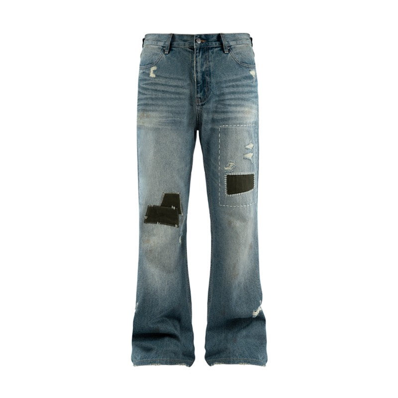 (New product, 50% off for the second piece) Washed monkey retro patch jeans men's cleanfit retro straight pants