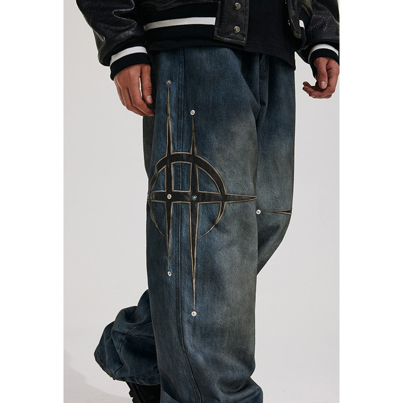 ANTIDOTE Skinned Stitched Jeans China-Chic American Casual Retro Street Loose Straight Pants Pants for Men and Women