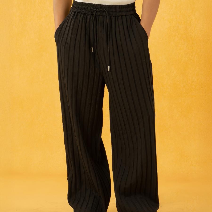 CLP black and white striped texture casual pants elastic waist men's loose wide-leg straight drawstring drape sweatpants trousers trendy