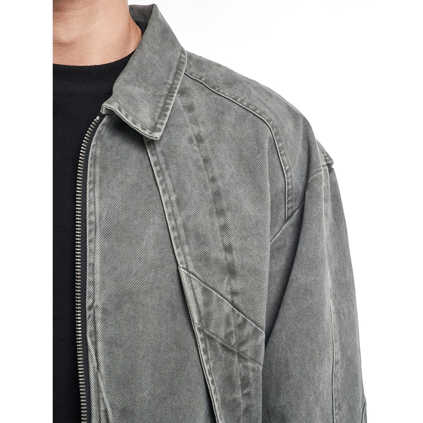 MT99 deconstruction design &quot;stitching geometry&quot; jacket lapel denim jacket high-end washed distressed top for men