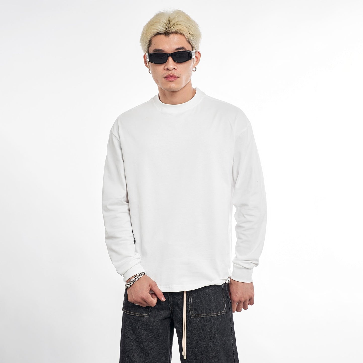 MT99 pure cotton round neck bottoming shirt autumn and winter lining solid color T-shirt West Coast white heavy long-sleeved top T-shirt men