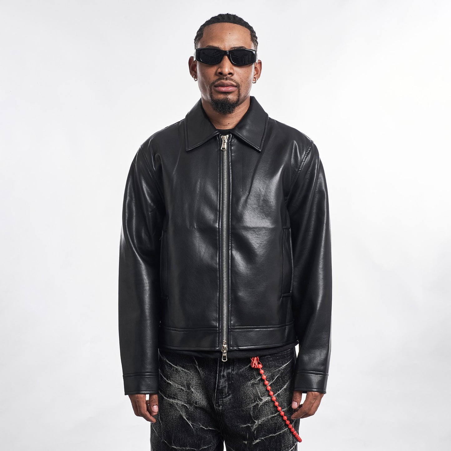 MT99 simple short leather jacket for men, high-end and handsome black PU leather motorcycle warm lapel slim jacket