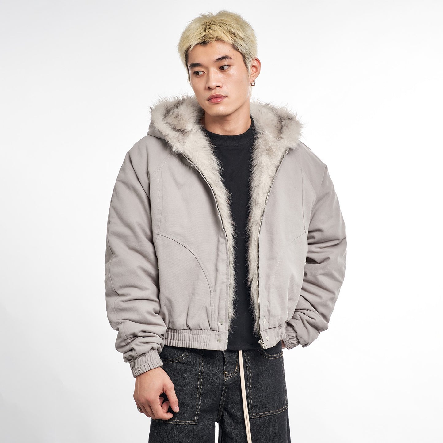 MT99 fur collar retro mountain carving trendy brand thick short cotton cleanfit warm jacket coat men's winter