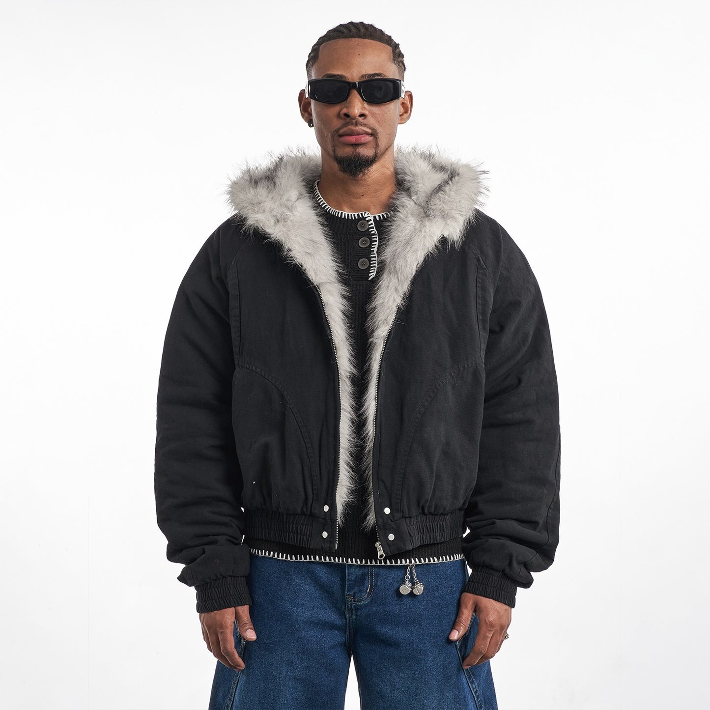 MT99 fur collar retro mountain carving trendy brand thick short cotton cleanfit warm jacket coat men's winter