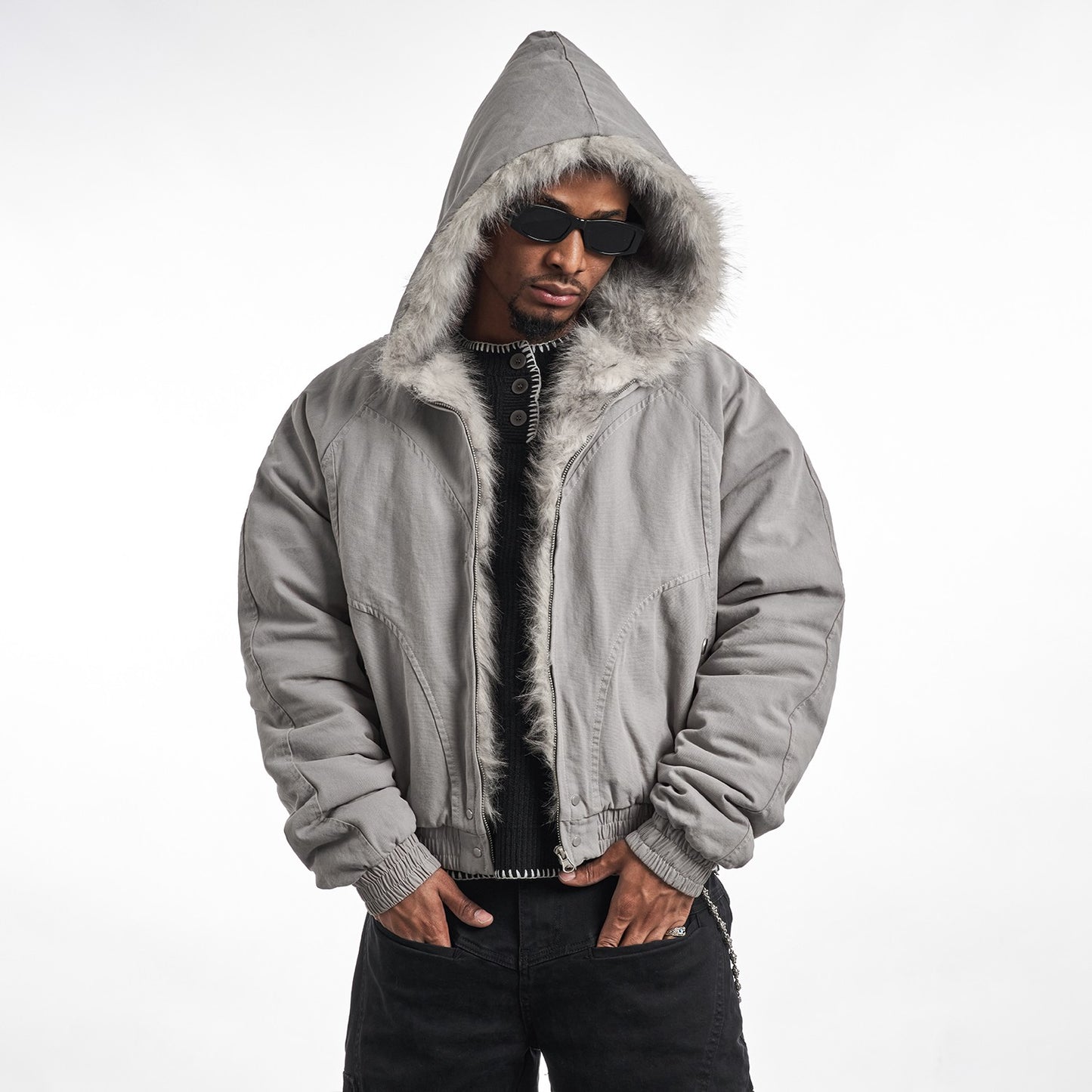 MT99 fur collar retro mountain carving trendy brand thick short cotton cleanfit warm jacket coat men's winter