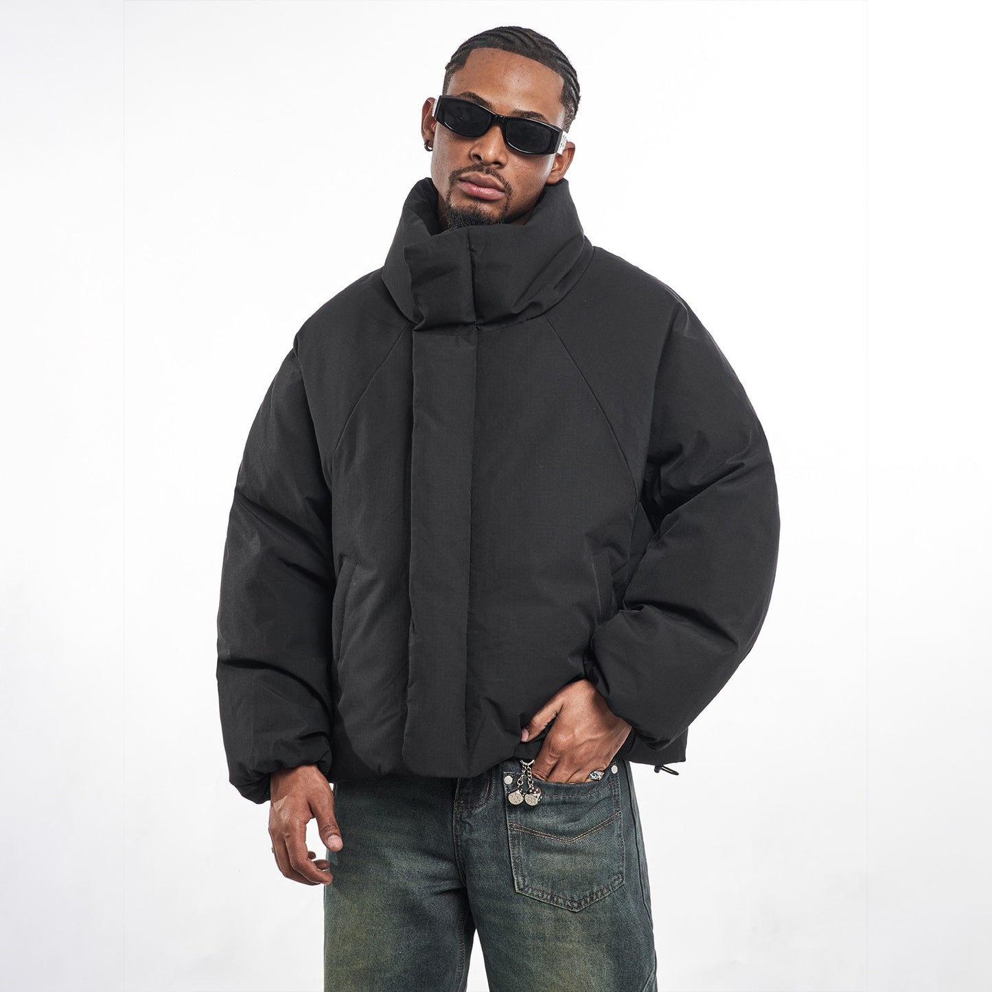 MT99 loose cleanfit cotton jacket casual high-end black warm design stand-up collar winter quilted jacket