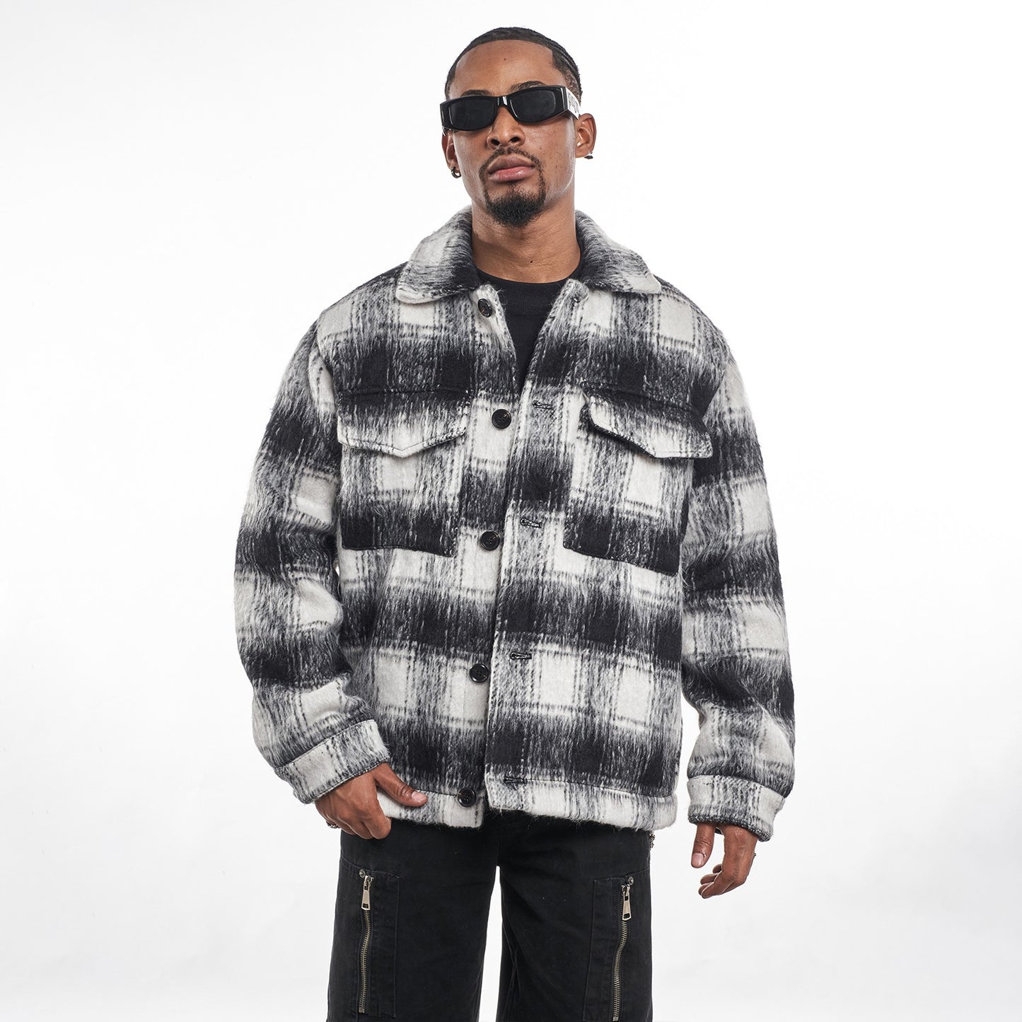 MT99 woolen Chanel style lapel plaid jacket for men and women with contrasting lapel American street loose jacket tops