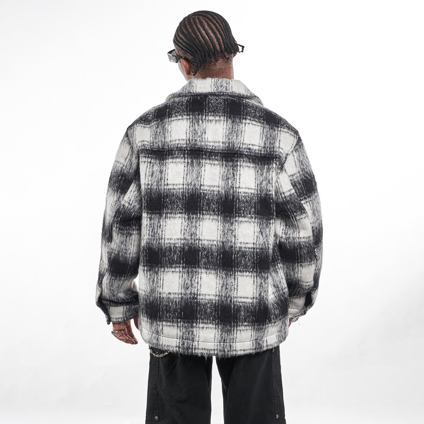 MT99 woolen Chanel style lapel plaid jacket for men and women with contrasting lapel American street loose jacket tops