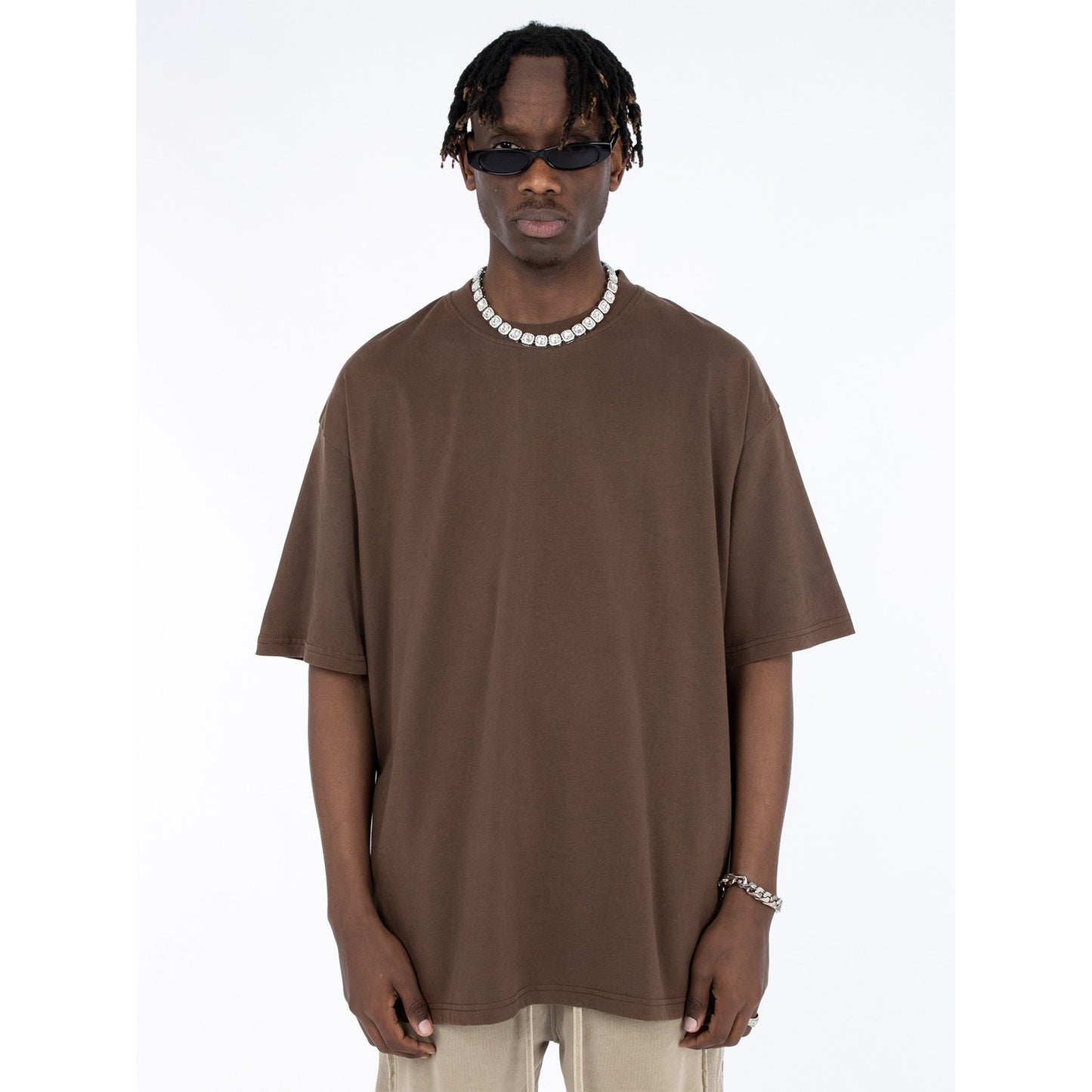 MT99 National Tide Earth Color Short Sleeve T-shirt New Summer Basic Simple All-match Round Neck Couple Top Bottoming Shirt