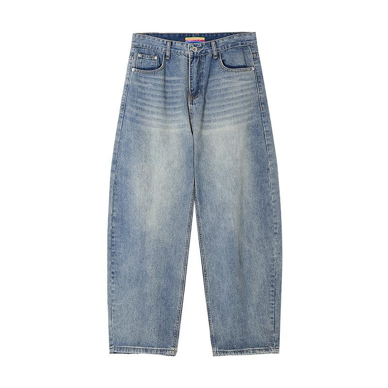 CLP original color distressed blue scimitar wide-leg jeans men's loose straight retro washed cat whisker casual trousers