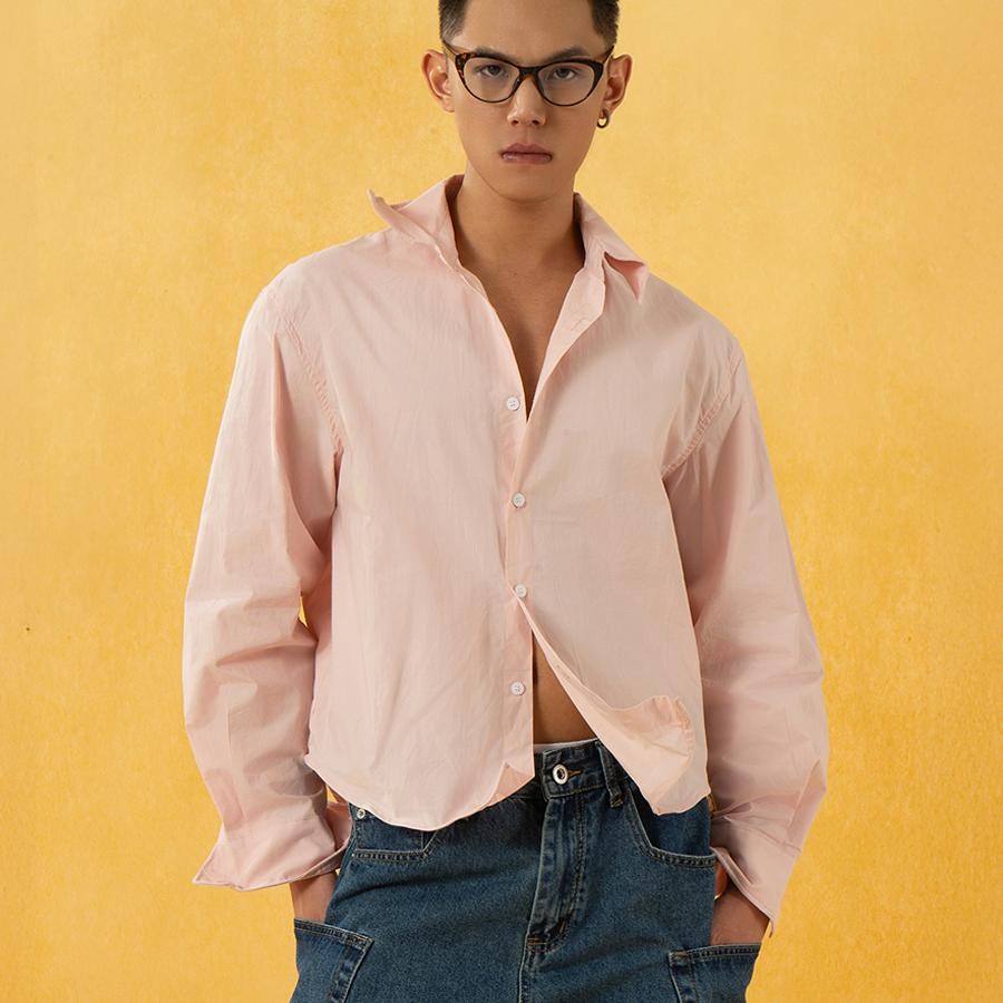 CLP blue pink steel wire deformation design long-sleeved shirt men's loose silhouette versatile miu series casual tops spring and summer