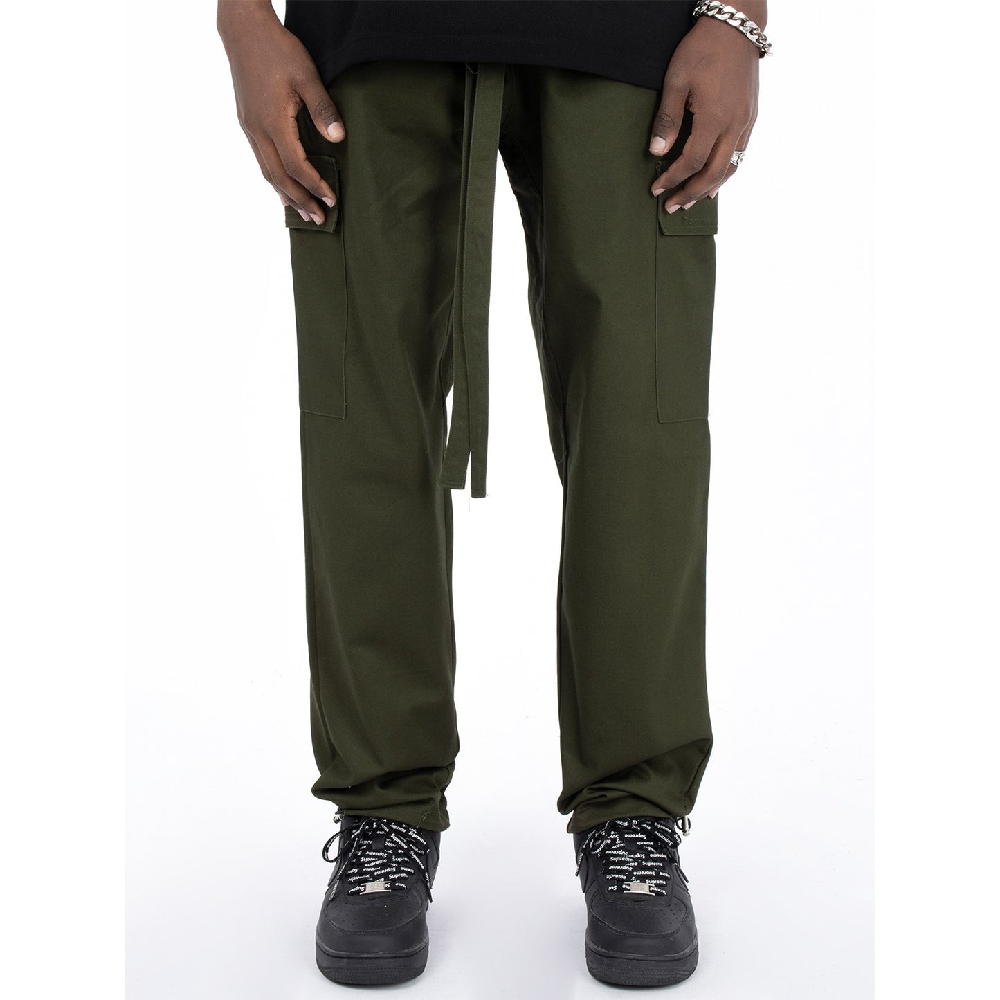 MT99 American high street ribbon drawstring straight leg casual pants basic loose pocket workwear sports pants men