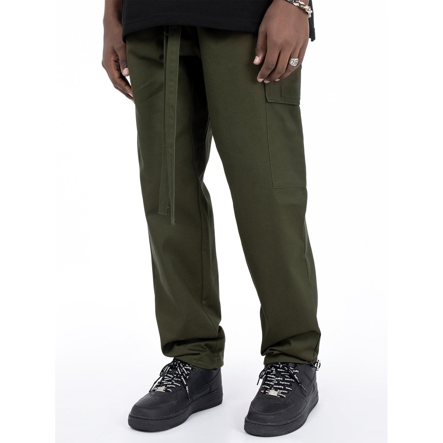 MT99 American high street ribbon drawstring straight leg casual pants basic loose pocket workwear sports pants men