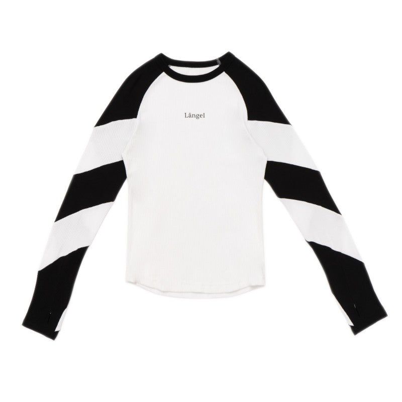 CLP original Langel black and white spiral contrast color raglan sleeve long sleeve T-shirt tights men and women slim stretch casual