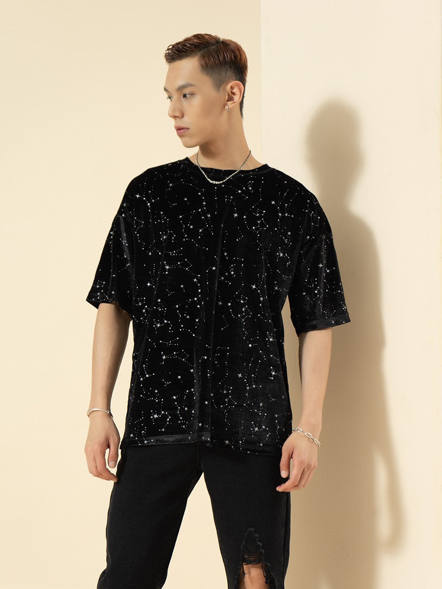 CLP constellation sequin print short-sleeved T-shirt men's versatile loose trendy personality fashion light luxury hip-hop trendy brand Douyin