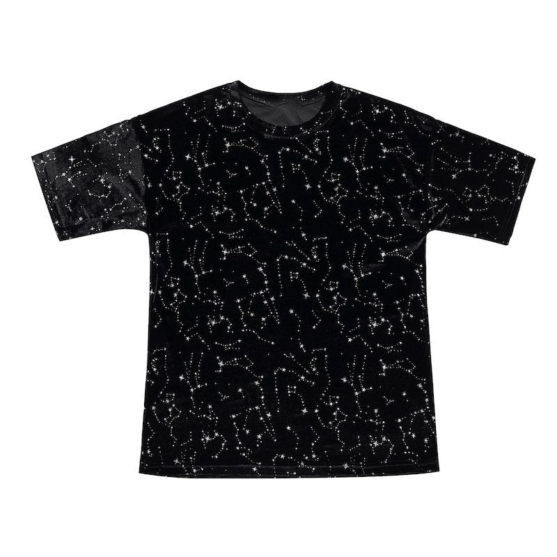 CLP constellation sequin print short-sleeved T-shirt men's versatile loose trendy personality fashion light luxury hip-hop trendy brand Douyin