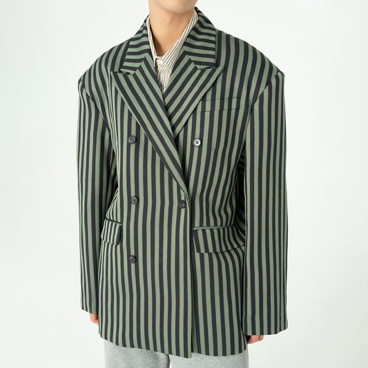 CLP worsted striped large silhouette padded shoulder double-breasted suit jacket loose retro stiff and fashionable suit