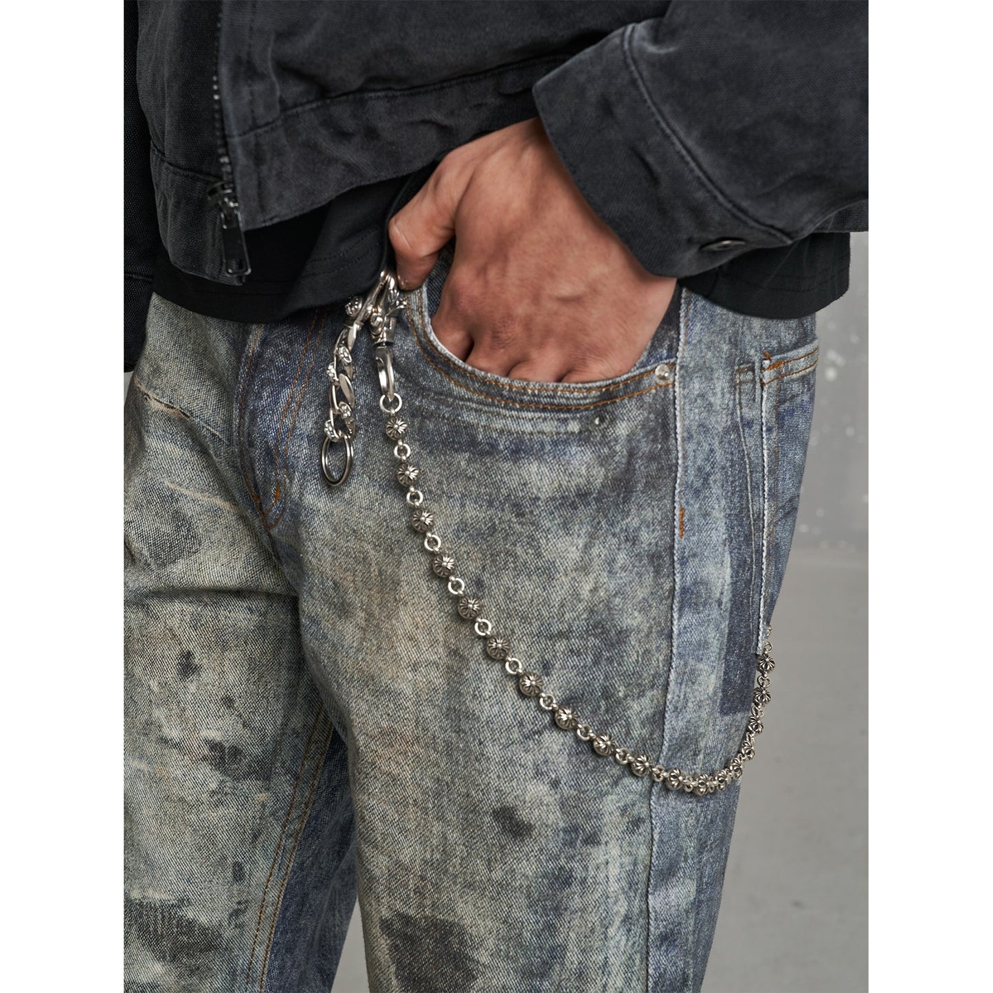 MT99 American style distressed dirty dyed ripped jeans men's high street niche heavy washed straight casual wide leg pants trend