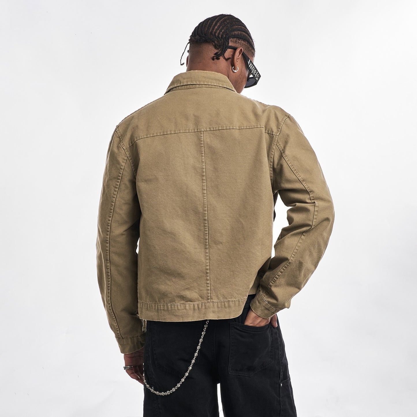 MT99 heavyweight workwear denim jacket retro washed distressed khaki cleanfit lapel short early autumn jacket