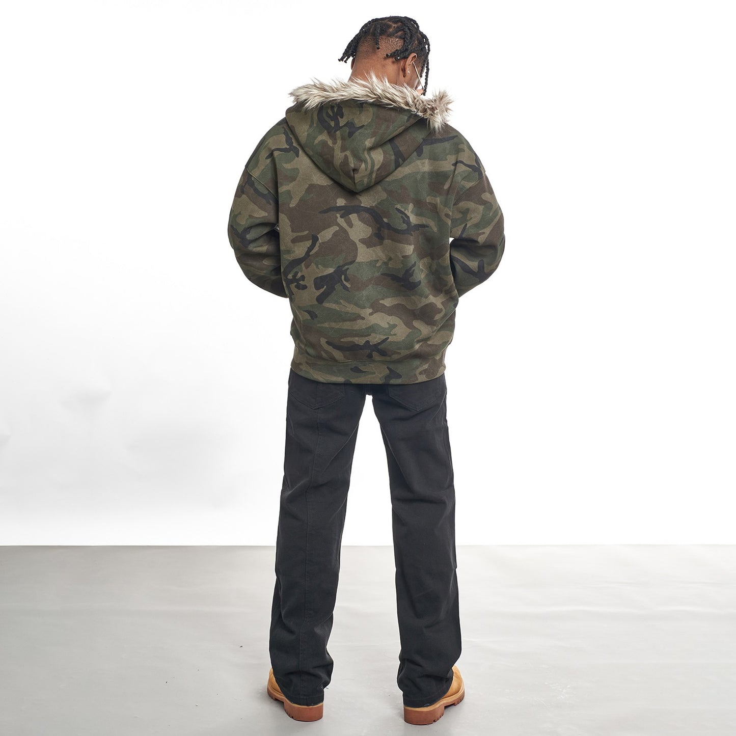 MT99 Retro &quot;Fur Collar Hooded&quot; Cool Camouflage Sweater American Street Style Cardigan Jacket Boys Trend